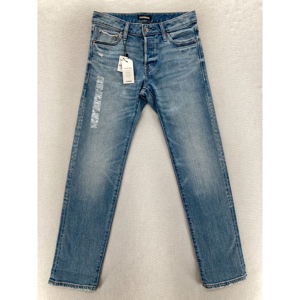 Express Selvedge‎ Denim Jeans Mens 28x30 Slim Straight Blue Stretch Button Fly